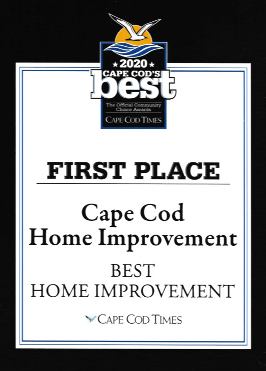 Certificate from the Cape Cod Times showing Cape Cod Home Improvement voted Best Home Improvement company 2020
