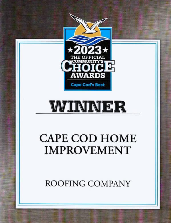 Certificate from the Cape Cod Times showing Cape Cod Home Improvement won a Community Choice award in 2023